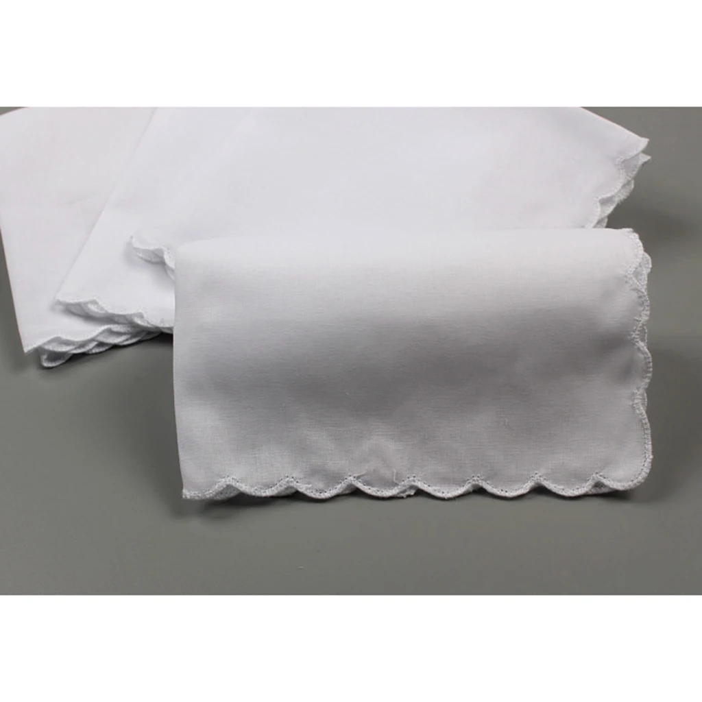 Cotton Solid White Handkerchief Hankies Square DIY Wave Edge Handmade Graffiti Lace Hankerchiefs for Wedding 6pcs pocket square mini handkerchief