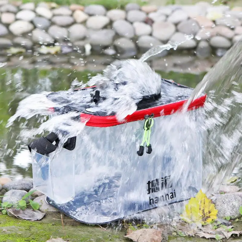 20L Transparent Fishing Bucket Foldable EVA Fish Bucket Live Fishing Bait Storage Bag With Breathable Hoel Camping Water Bag