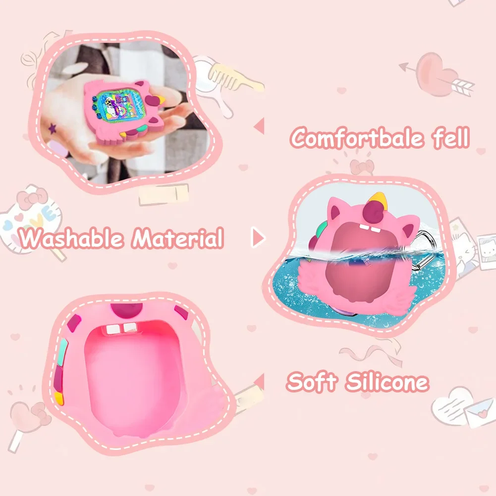 Cute Silicone Protective Case for Tamagotchi Uni 2023 Virtual Pet Machine with Finger Lanyard Anti-Scratch Soft Cover