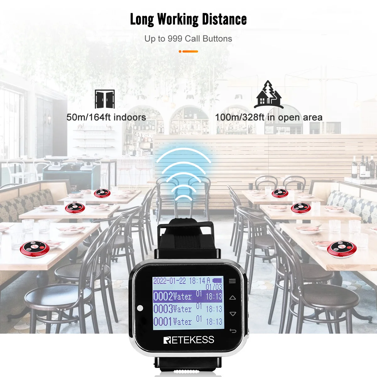 Retekess TD110 Hookah Wireless Waiter Watch Receiver Restaurant Pager 7 Languages 433MHz For Bar Cafe Hotel Customer Service