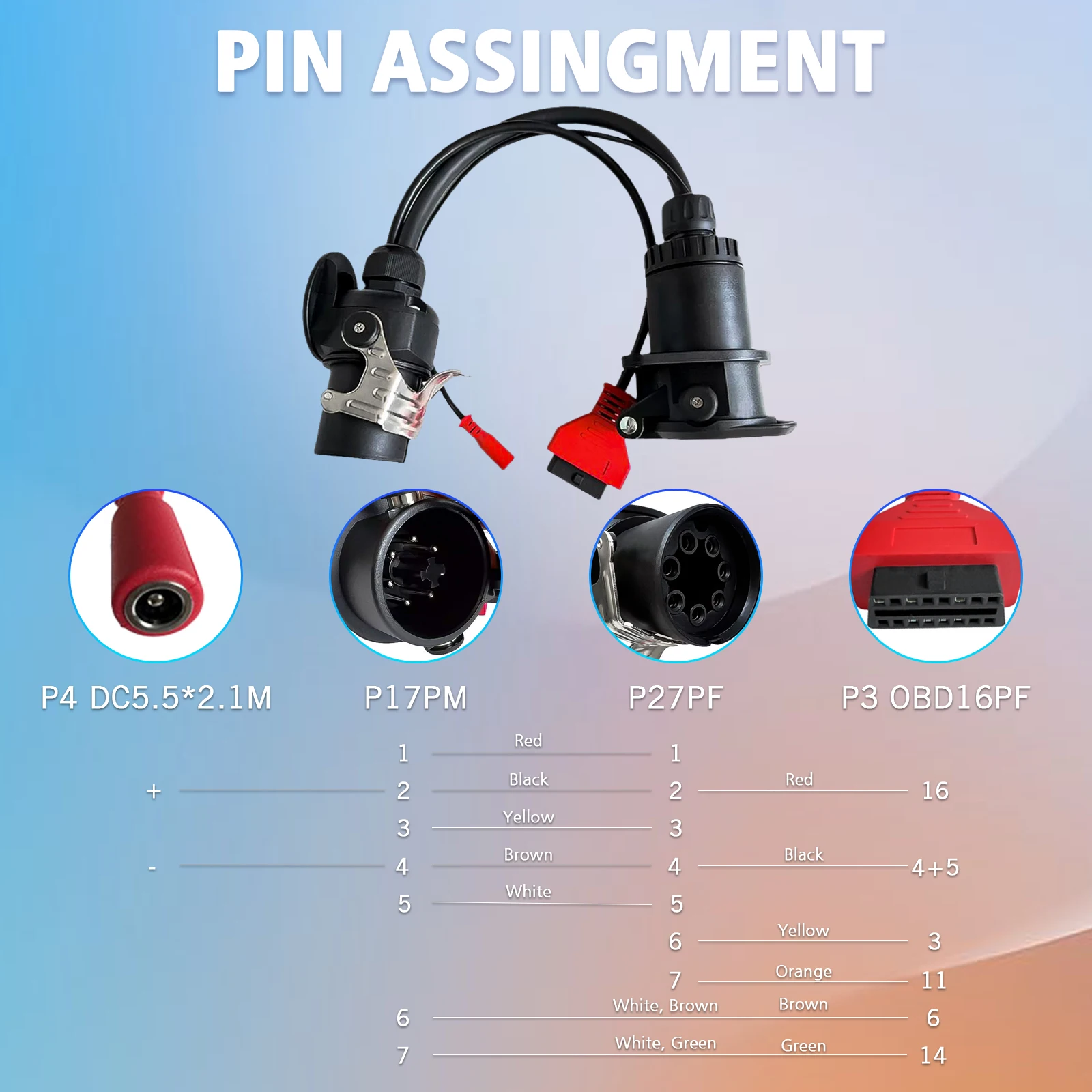 アダプターケーブル EBS ISO 7638 OBD2 トレーラー診断、ボッシュ