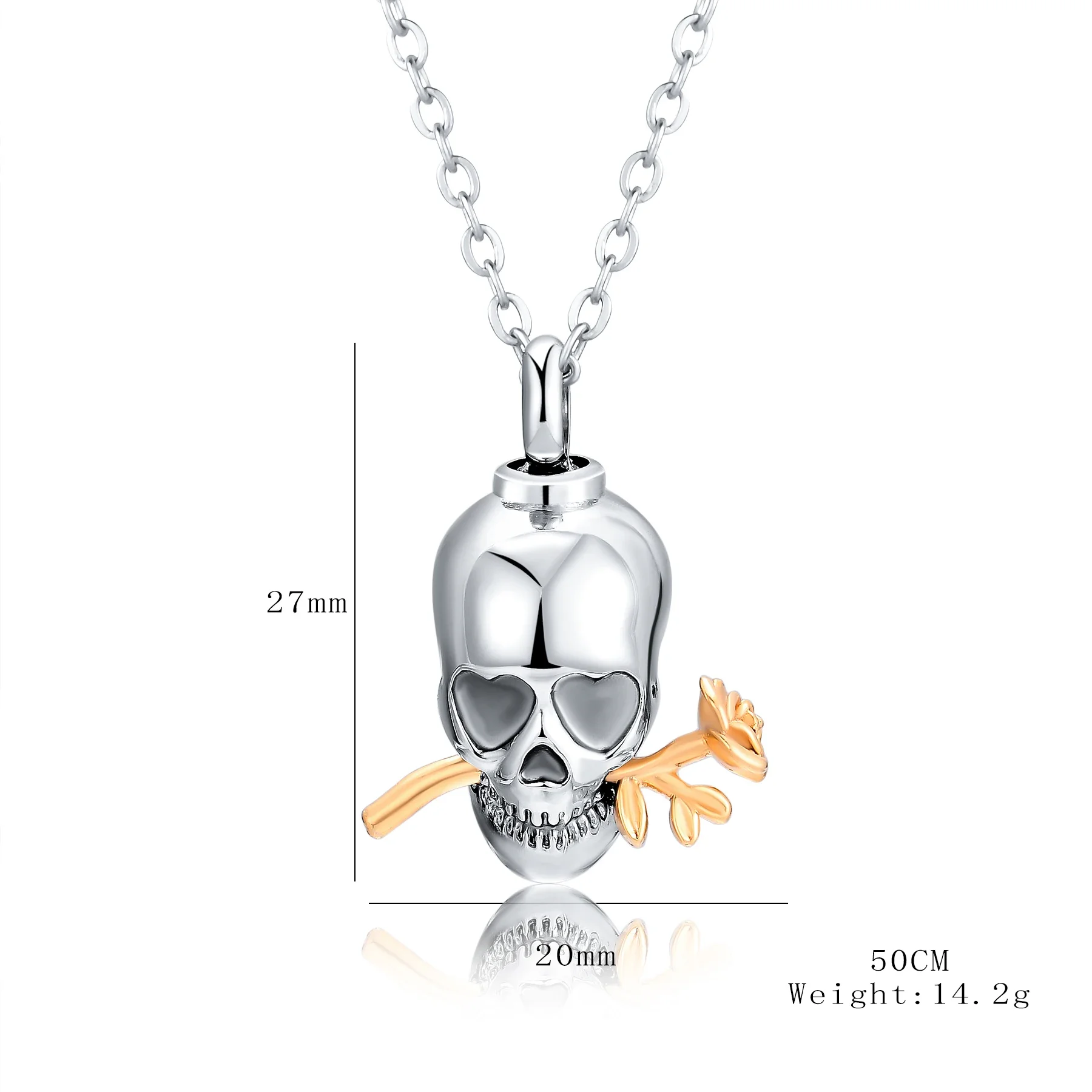 Punk Stainless Steel Skull with Rose Urn Necklace Memorial Pet Human Ashes Cremation Jewelry Charms Keepsake 2