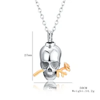 Punk Stainless Steel Skull with Rose Urn Necklace Memorial Pet Human Ashes Cremation Jewelry Charms Keepsake 2