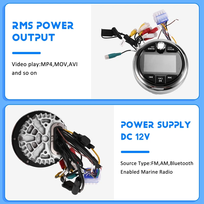 Boat Radio MP5 Marine Stereo Source Media Player AM FM RDS Receiver Video Play Bluetooth For ATV UTV SPA RZR