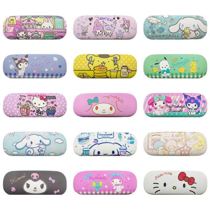 Sanrio Hello Kitty Cinnamoroll Kuromi Melody Kids Glasses Case Kawaii Cute Cartoon Portable Myopia Student Storage Box glasses case