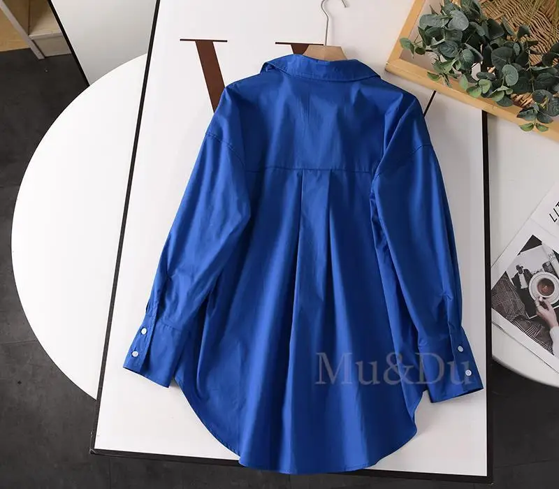Mu & Du 2023 estate scollo a v popeline camicia da donna semplice solido allentato camicetta Office Lady Casual Versatile Blusas top Cardigan