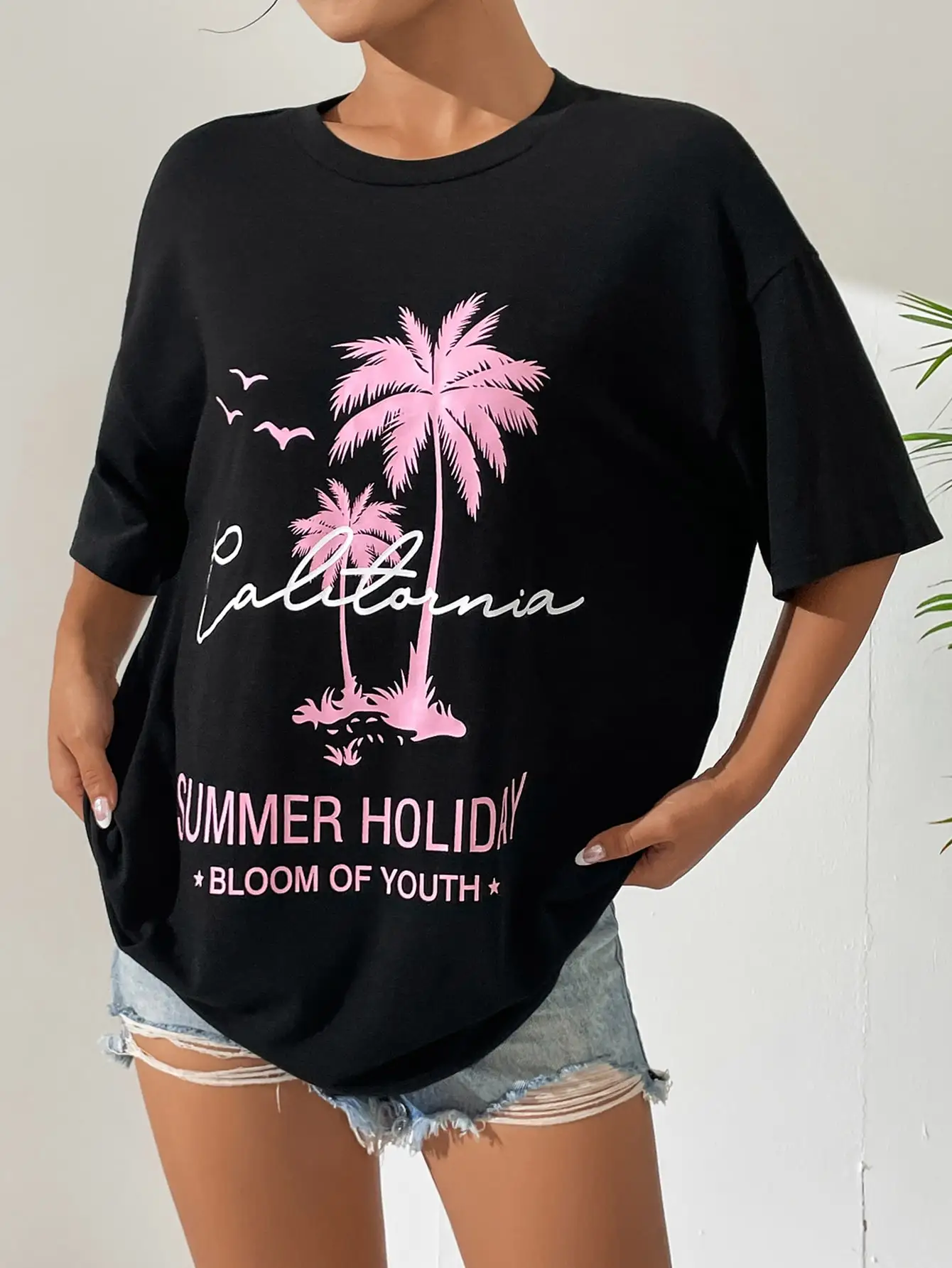 

California Summer Holiday Bloon Of Youth Cotton T-Shirt Oversized Loose T-Shirts Individual Street Tshirt Hipster Fashion Tshirt