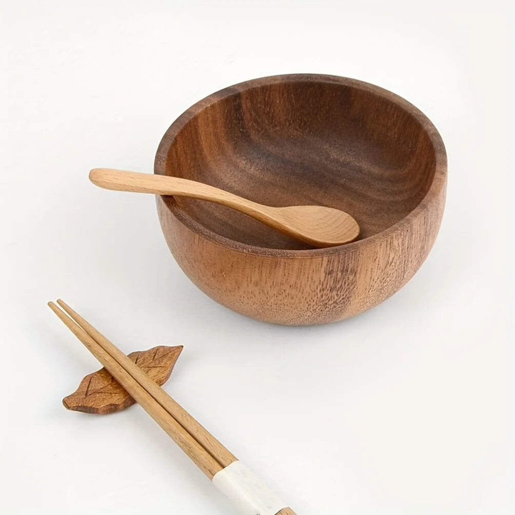 2 Pack Acacia Wooden Serving Bowls, 10*6cm for Fruits, Cereal, Salads or Snacks-Handmade from a Single Organic Piece of Acacia