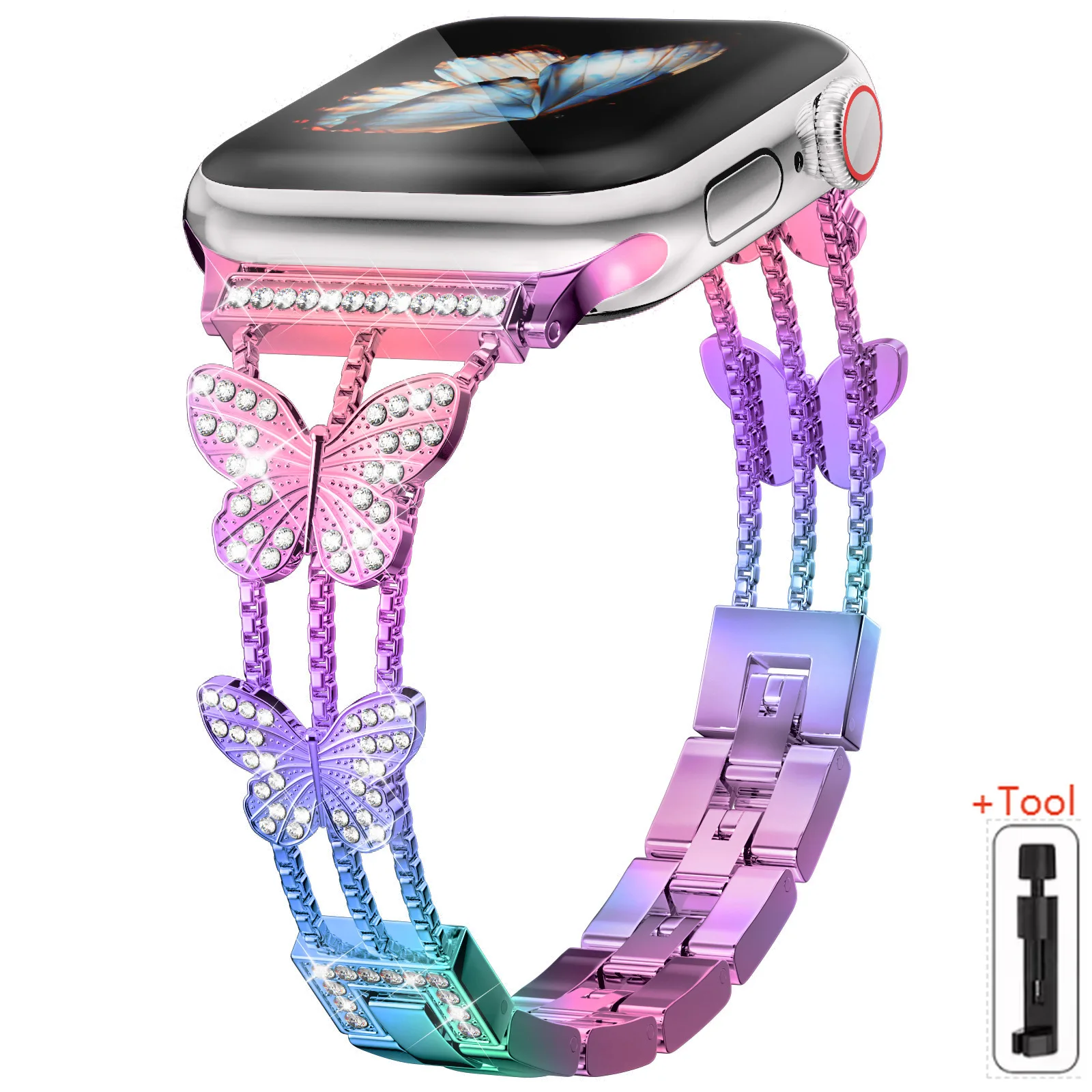 Butterfly Diamond Bling Metal Bracelet Strap