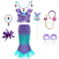 Ariel Girl Little Mermaid Costume Mermaid Swimsuit for Swimming Kids Splicing Color 3pcs Beach Skirt Children Party Dress