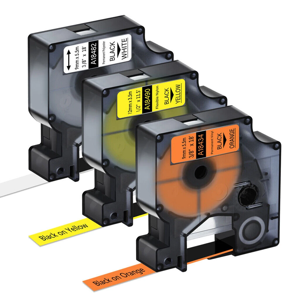 Nastro Adesivo Per Etichette In Vinile 5Pk Compatibile Per Nastri Dymo Rhino A18433 18445 Nero Su Giallo/Whte/Arancione 9-19Mm Per 4200 6000