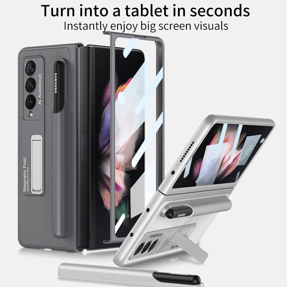 Ultra Thin Phone Case Pen Holder Bracket Armor Protective Cover for Samsung Galaxy Z Fold4 3 5G Cases Side Slot for Fold3 4S Pen