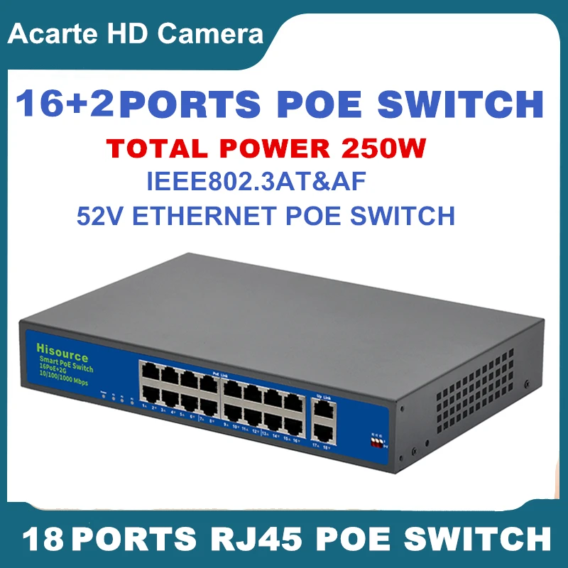 Switch Gigabit POE 16 + 2 Portas 1000Mbps 48V Ethernet 16CH Switches De ...