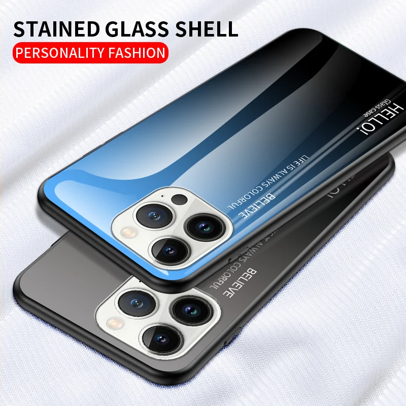 iphone 14 Gradient Glass Phone Case For iPhone 13 12 11 XS XR XSMax 7 8 Plus 14Max 12Pro 13Pro 11Pro Tempered Glossy_voghion.com