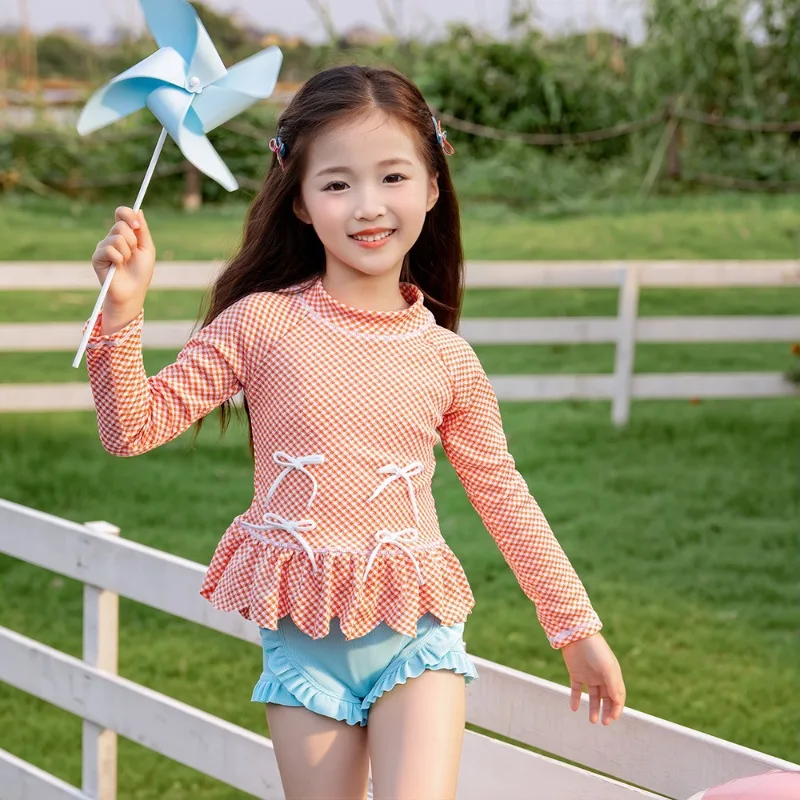 2026 여아 투피스 수영복 2026 새로운 자외선 차단 속건성 긴팔 복서 반바지 ..