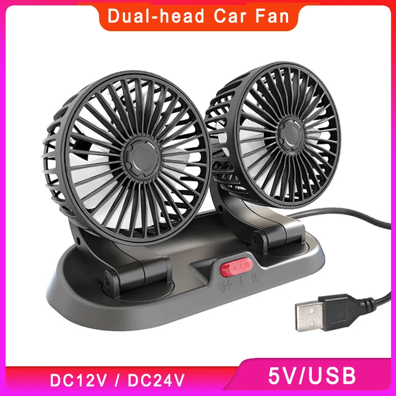 

Dual-Head Car Fan 5V Cooling Car Fan 12V/24V Cigarette Lighter 360° Rotatable Mini Ventilador Low Noise Universal Fan