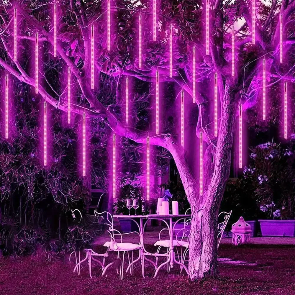 thumbnail image 1 of Juego de 4/3/2/1 luces LED de cadena con forma de lluvia de meteoritos con enchufe UE/EE. UU., para decoración de árboles de Navidad al aire libre, bodas, cumpleaños, 1 of 5