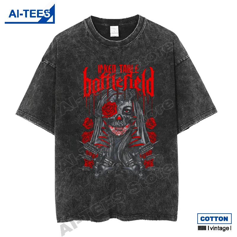 

Battlefield - Bride With Roses Print T Shirt Hip Hop Street Gothic Styl Unisex Oversized Loose Casual T-shirt Retro Cotton Tees