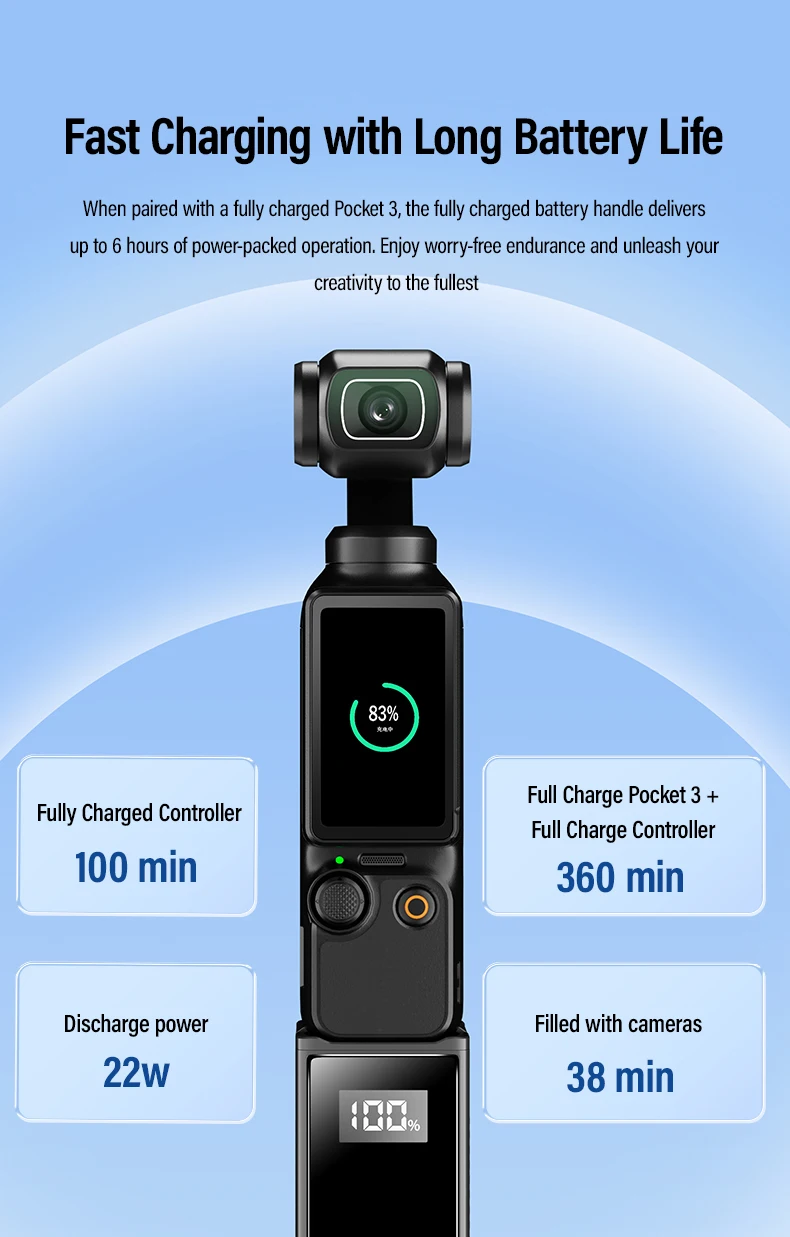 2In1 Upgrade 5000mAh Battery Handle for DJI Osmo Pocket 3 and Cell Phones Portab