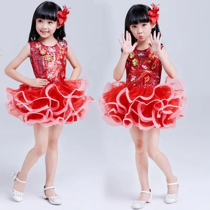 Dance Costume Stage Wear Toddler Wedding Princess Dress Kids Ballroom Clothing Sequined Dancing Clothing TUTU Dress Girls Jazz