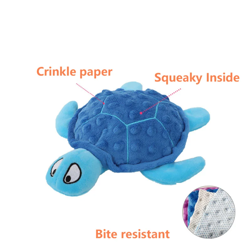 Dog Squeaky Toys Turtle Shape Plush Dog Cat Toy No Stuffing Crinkle Interactive Chew Toys for Small Large Dogs Puppy Plaything 2