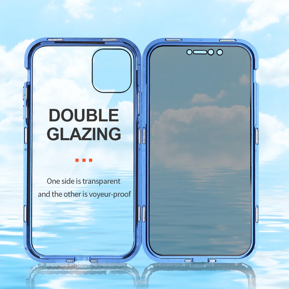 Magnetische Gehard Glas Metalen Privacy Case Voor Iphone 11 12 13 14 15 Pro Max Anti-Spy 360 Beschermhoes Voor Iphone Xr Xs Max