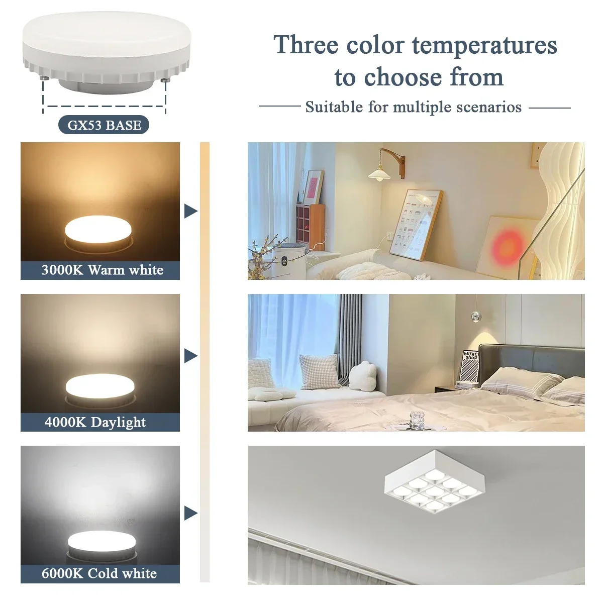 1/5/10/15/20PCS LED 스포트라이트 GX53 광범위 전압 100V 220V 5W 7W 9W 12W 15W 따뜻한 백색 차가운 백색 자연광 3000K 4000K 6000K