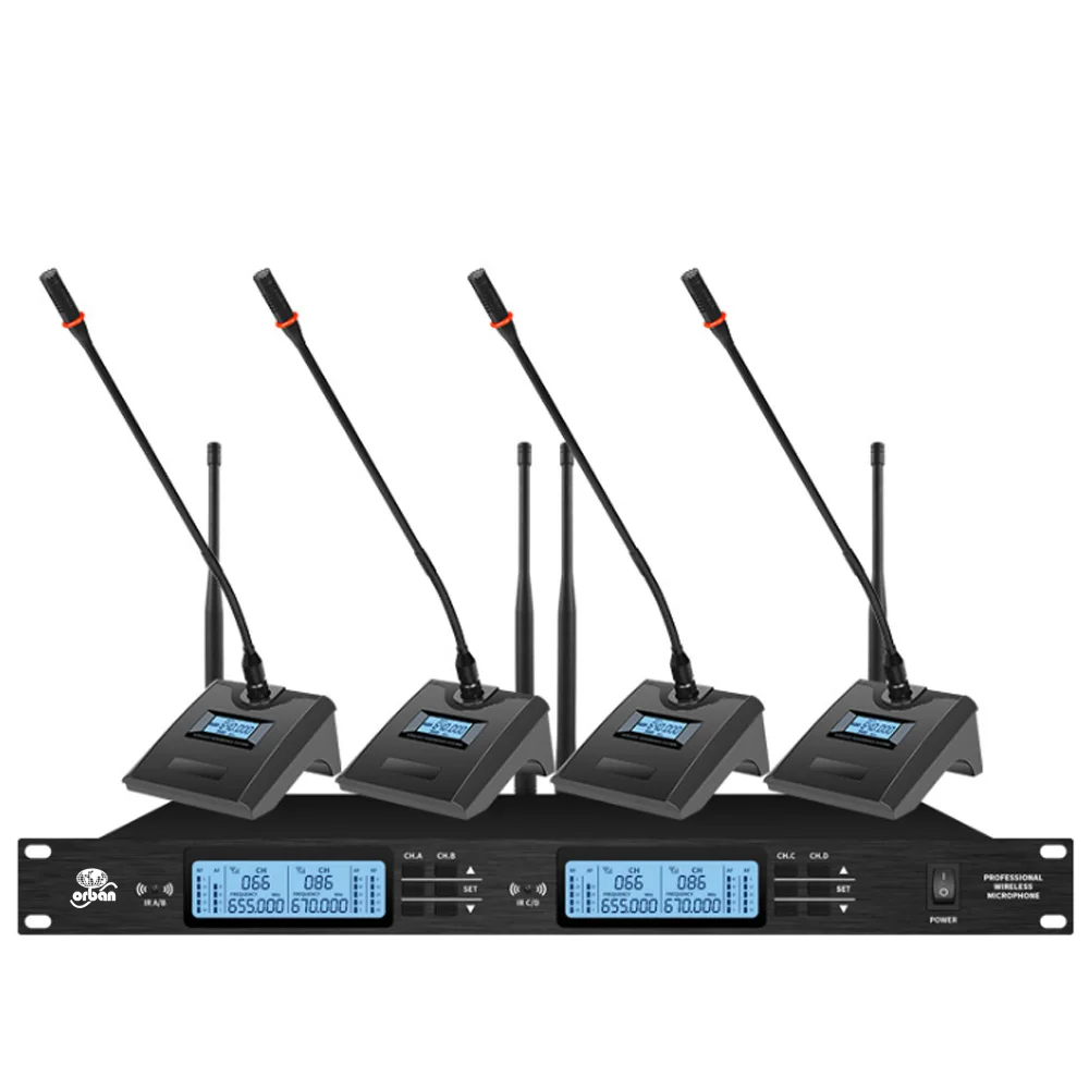 UHF Wireless Microphone System 4 Channel Conference Microphone for Large and Small Conference Room Microphones