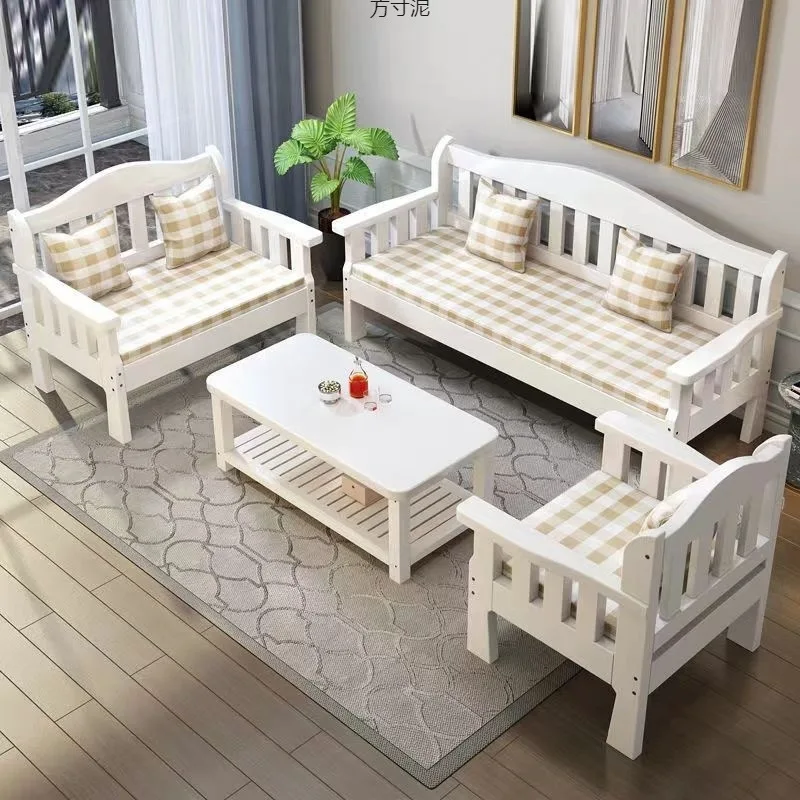 Solid wood bench combination sofa small apartment simple leisure living room retro balcony new Chinese style office wooden sofa - Image 4