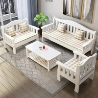 Solid wood bench combination sofa small apartment simple leisure living room retro balcony new Chinese style office wooden sofa 4