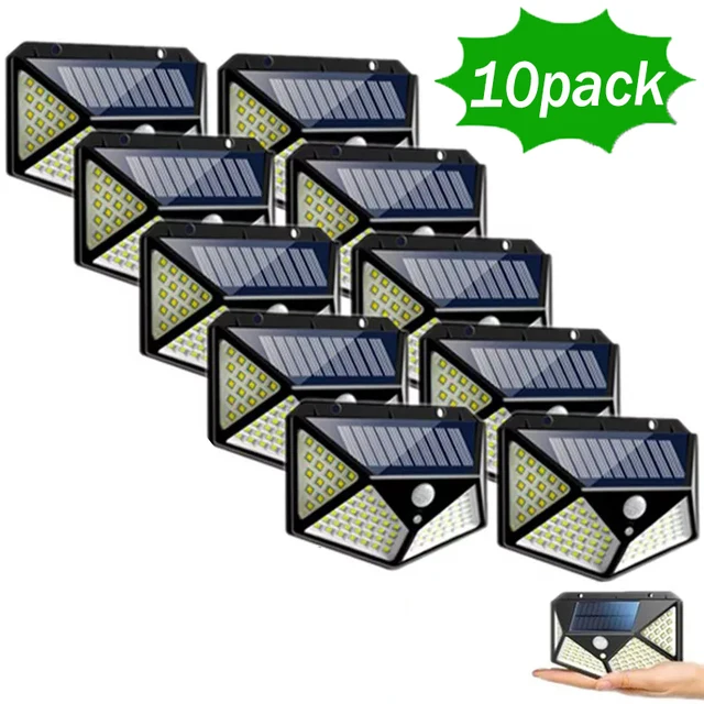 1/2/4/8/10PCS 100 LED Solar Power Wall Light Motion Sensor Waterproof Outdoor Garden Lamp 10 PCS