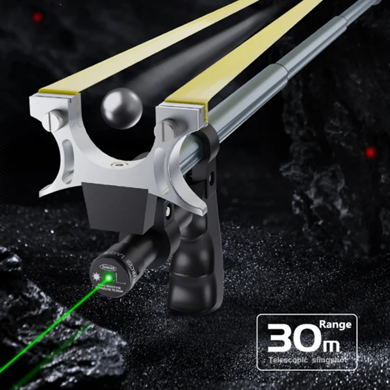 Steel Slingshot Slingshot Straight Rod High Precision Telescope High Power Red Laser Flat Rubber Band Stainless Steel Outdoor Hunting Slingshot