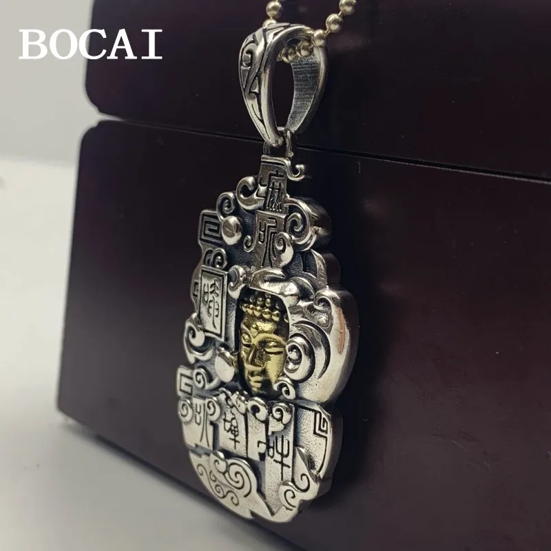 

BOCAI New S925 Sterling Silver Retro Domineering Six Character Mantra Great Sun Buddha Pendant Male and Female