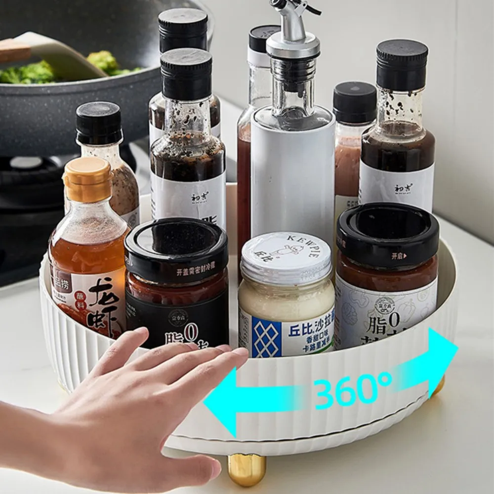 360 Degrees Rotating Plastic Storage Box Tray For Kitchen Seasoning Skin Care Cosmetics Perfume Desktop