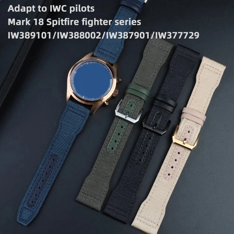 Cinturino In Tela Di Nylon Per Iwc Universal Pilot Mark 18 Spitfire Fighter Jet Portogallo Iw377714 Iw327004 Iw377709 Iw388101 Serie 21Mm