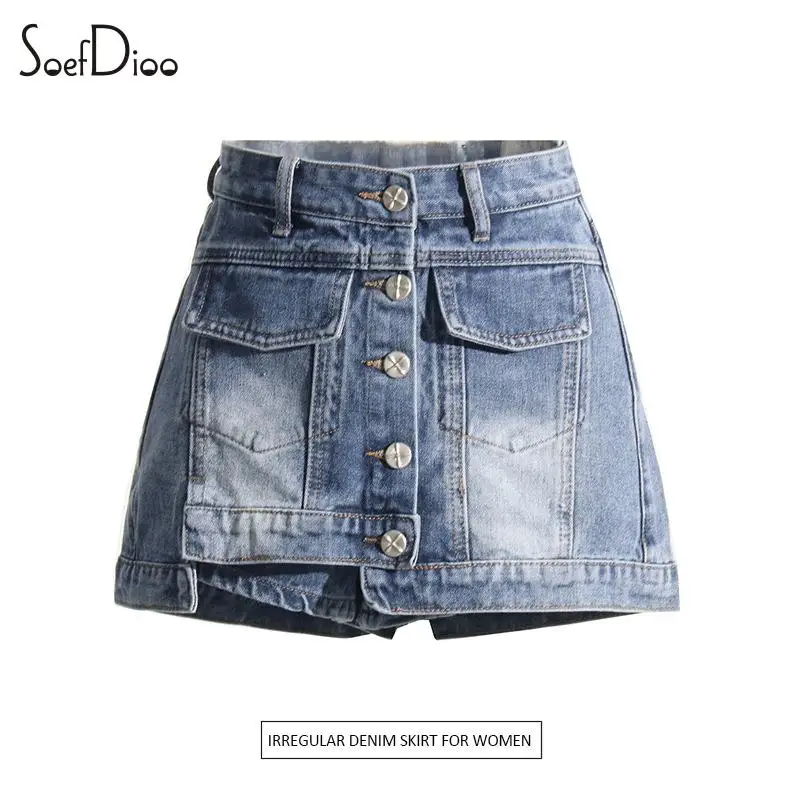 

Soefdioo Fashion Single Breasted Irregular Shorts Skirts Women Stuning Tight Hip Lifting Shorts 2023 Female Bottoms Streetwear
