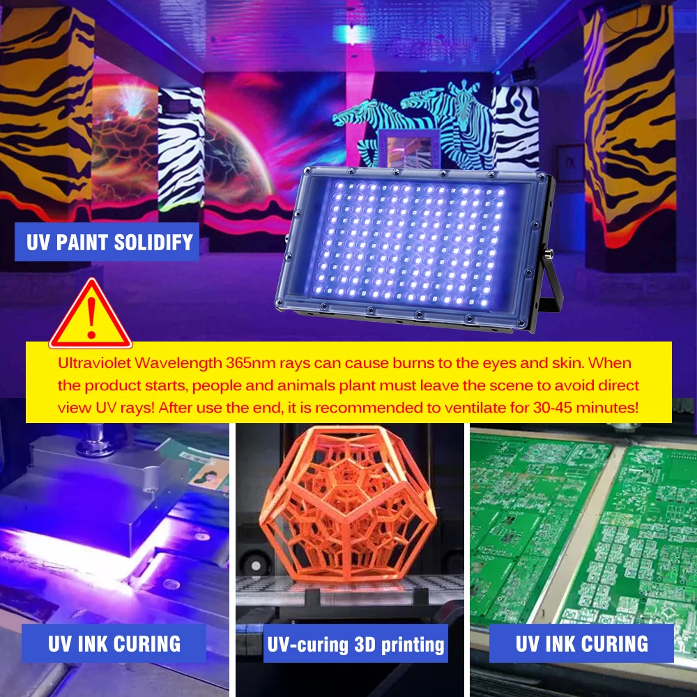 395nm 365nm LED UV Floodlight 300W Stage Backlight 220V Waterproof Ultravilet Lamp Fluorescent Party Photocuring Lamp uv curing lamp