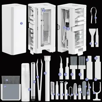 Kit di pulizia elettronica multifunzionale 32 in 1 per telefoni cellulari Auricolari per computer Strumento portatile per obiettivo fotocamera portatile per iPhone