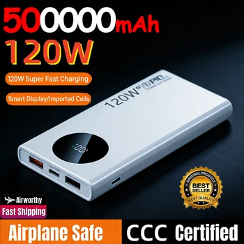 Power Bank da 500000 mAh, ricarica super veloce da 120 W, display digitale ad alta capacità, caricabatterie portatile per iPhone Samsung Xiaomi