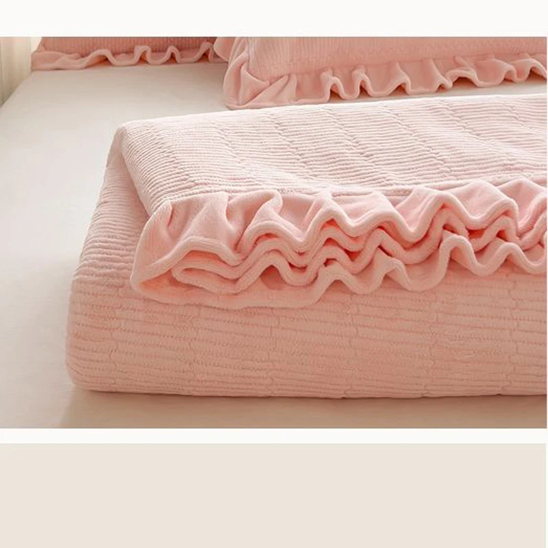 Thickened Milk Fleece Bed Cover Laminated Cotton Single Piece Winter Warm Non-slip Sheet Blanket Double Crystal Fleece Blankets bedding set