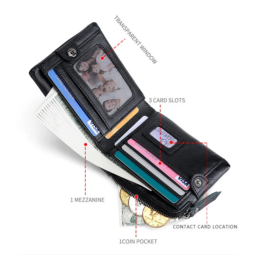RFID-Blocking Genuine Leather Men's Wallet with Secure Zip Closure
