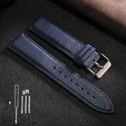 Elegant Lychee Leather Watch Band - High - Quality Unisex Bracelet Strap - 12mm (Blue)
