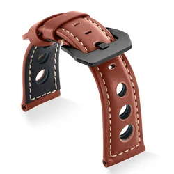 Vintage - Style Genuine Leather Watch Strap in Black, Blue, and Brown - Men's and Women's Wristband Bracelet - 26mm (LightBrown - Black)