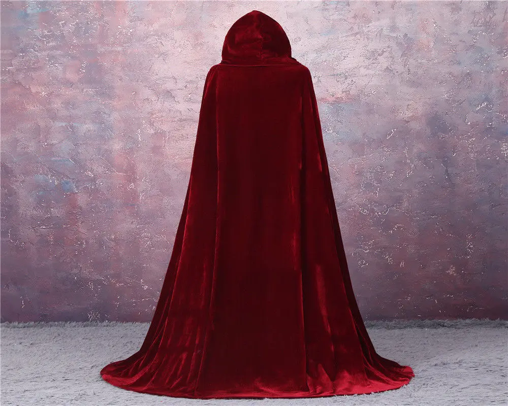 

Burgundy Velvet Hooded Cloak Bridal Cloaks Capes Floor Length Witch Cloak Custom Made Winter Halloween Winter Long Weddil Wraps