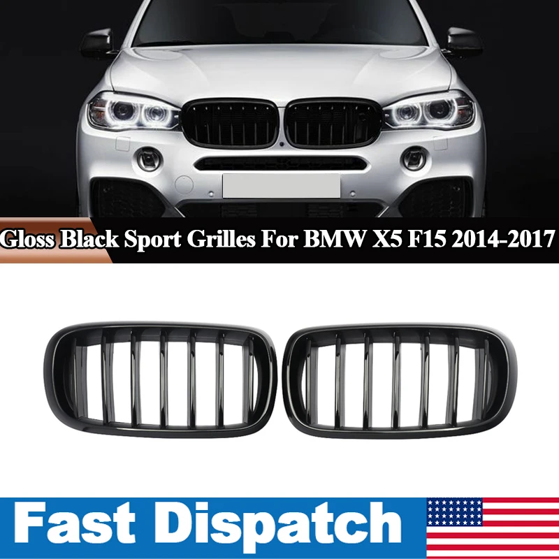 

MagicKit Pair For BMW X5 F15 X6 F16 2014-2017 Single Slat Gloss Black Front Bumper Kidney Grille Grill Accessories
