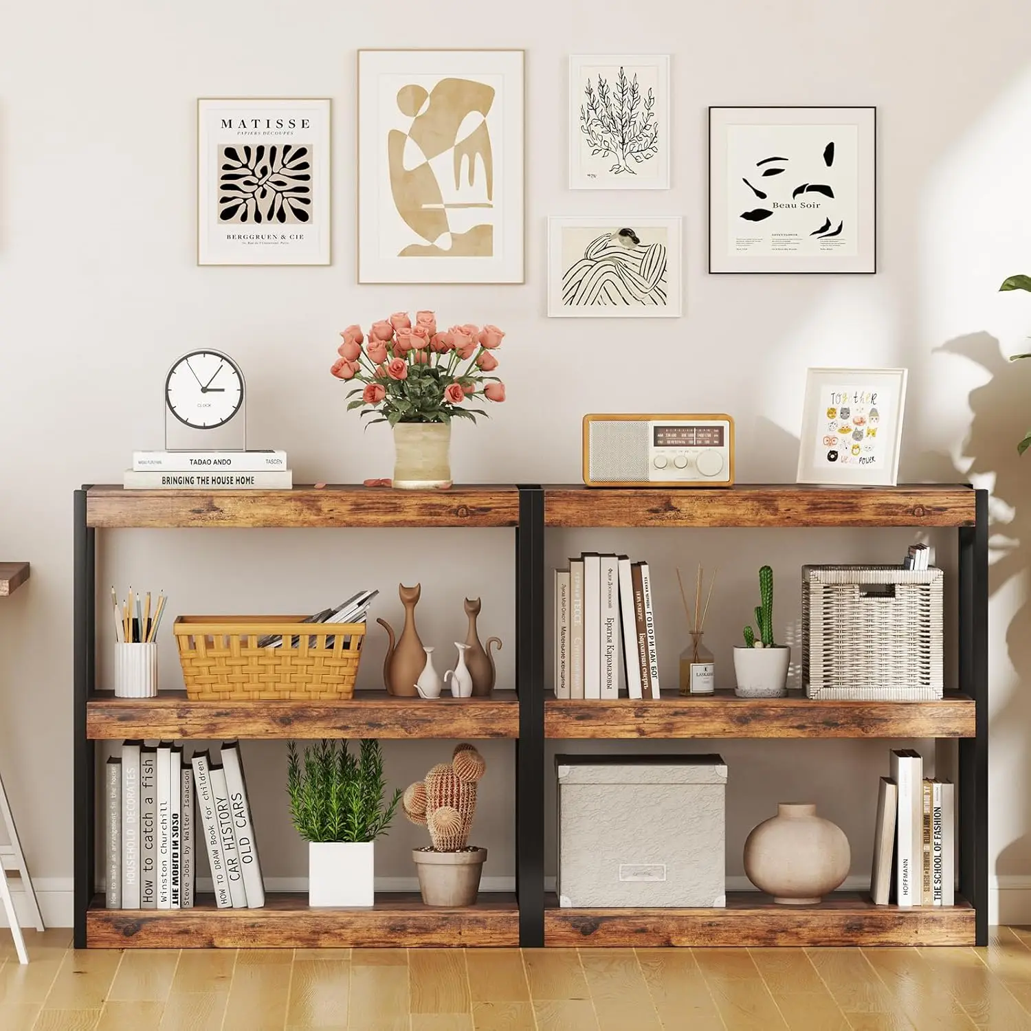 3 Tier Bookshelf, Freestanding Wooden Bookcase with Dual Anti-Tipping Kits, Open Display Rack Shelving Unit, Storage Organizer