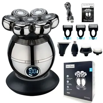 Rasoir électrique 5 en 1 pour homme chauve, coupe flottante 7D, tondeuse à barbe, étanche IPX5, chargement USB sans fil