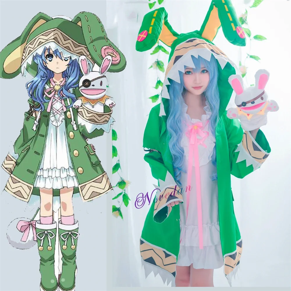 

Anime Date A Live Himekawa Yoshino Cosplay Costume Wig Green Women Girls Hooded Coat White Dress Halloween Costume