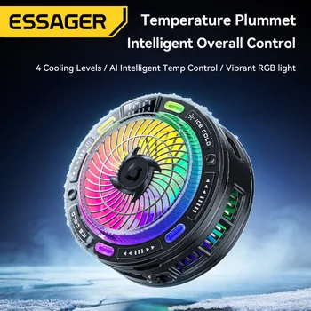 Ventola di Raffreddamento Magnetica per Telefono Essager con Display Digitale Intelligente, Ventola di Raffreddamento TEC con Luce Ambientale RGB, Ventola Universale per Giochi Mobile