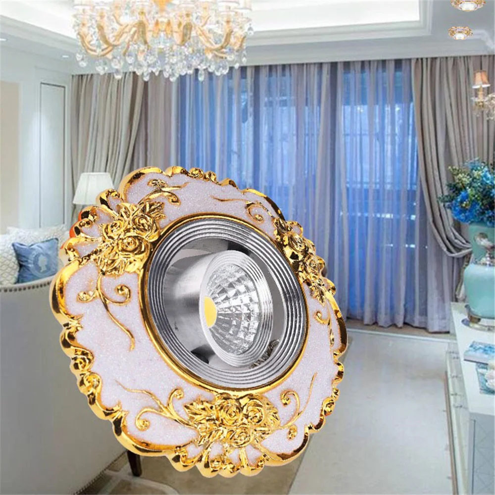 유럽 스타일 레진 화이트 골든 레이스 LED 다운라이트 5W 7W 110V 220V 거실 복도 통로 호텔 로프트 매립형 스팟 램프